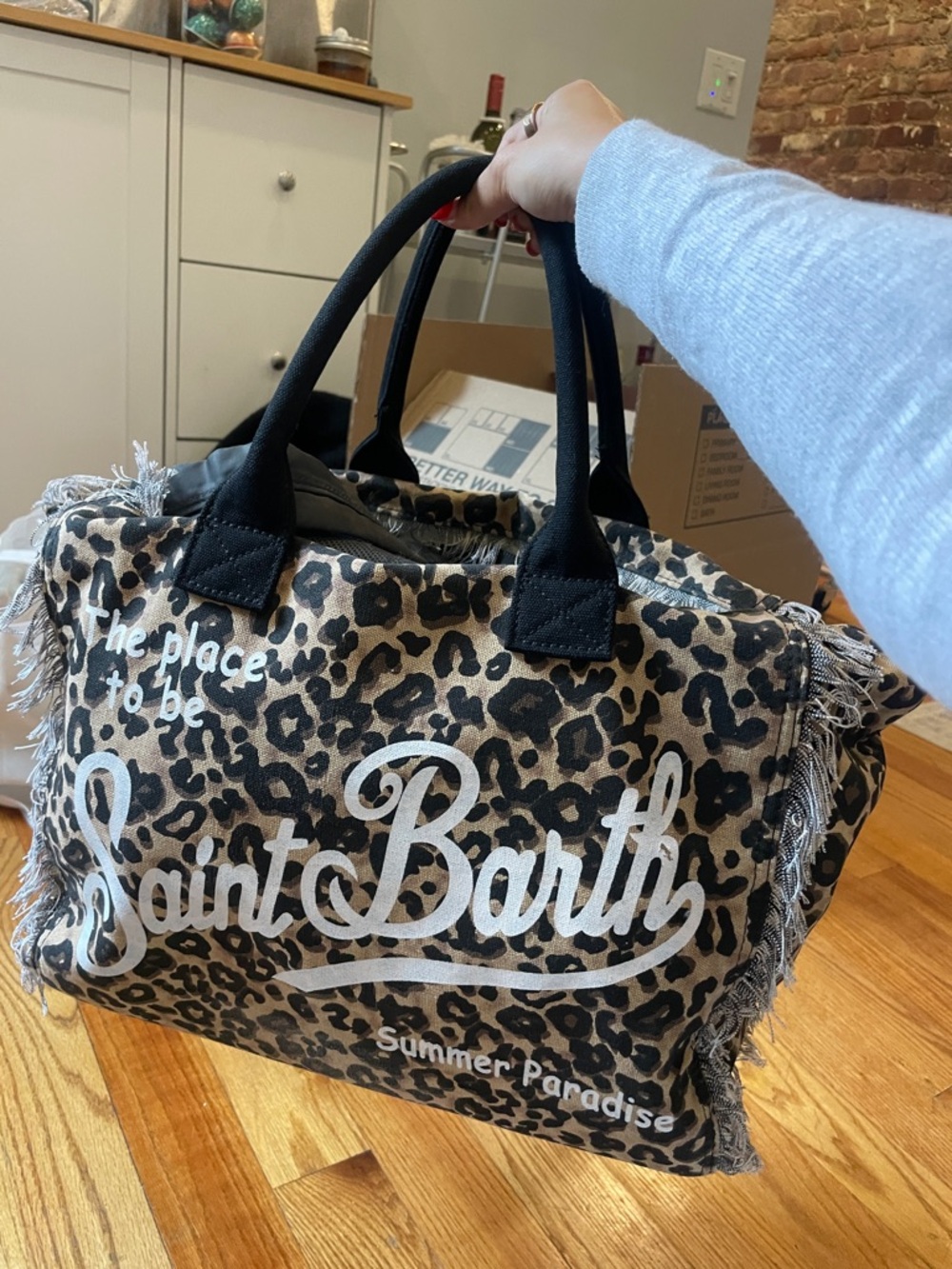 Leopard Print Tote Bag - Black & Tan